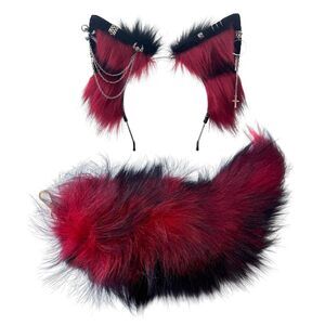 1751 Cat Fox Wolf Ears And Tail Set - Plush Cosplay Clips